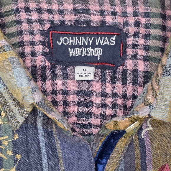Johnny Was Workshop Plaid Embroidered Button Down Shirt Boho Floral Stars Sz S - Picture 13 of 13